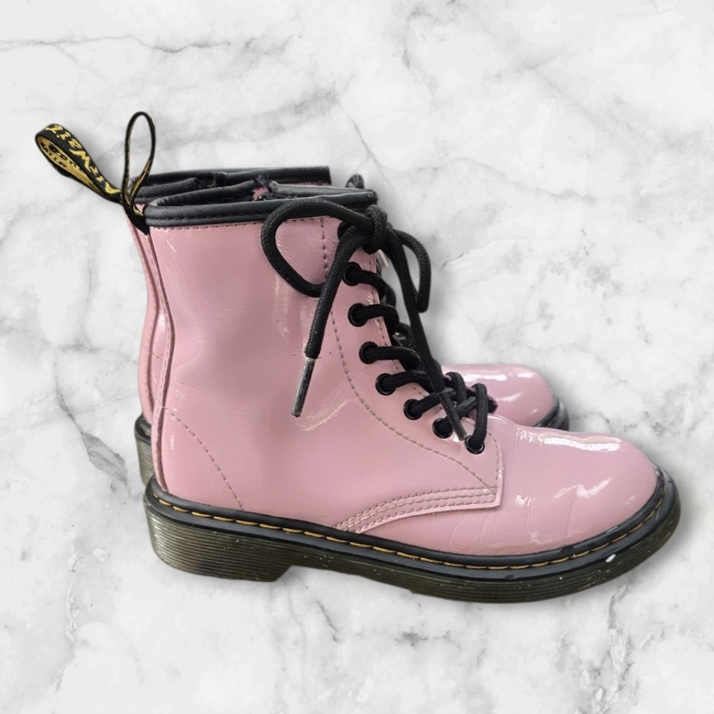 Dr. Martens Kids Glossy Pink Lace Up Boots